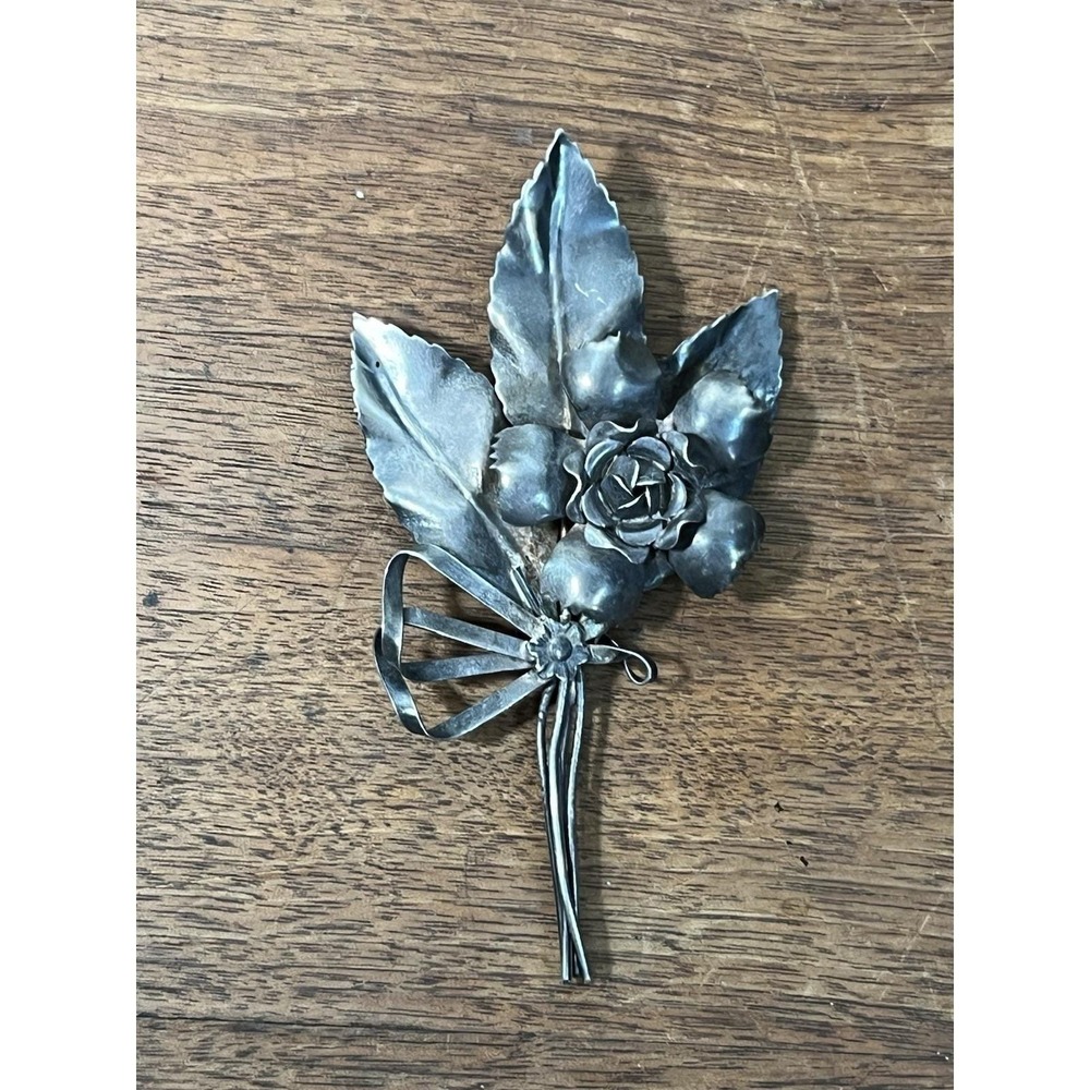 As Is-small Portion Broke-Sterling Silver 30s-50s Vtg Brooch Floral Core Mcm